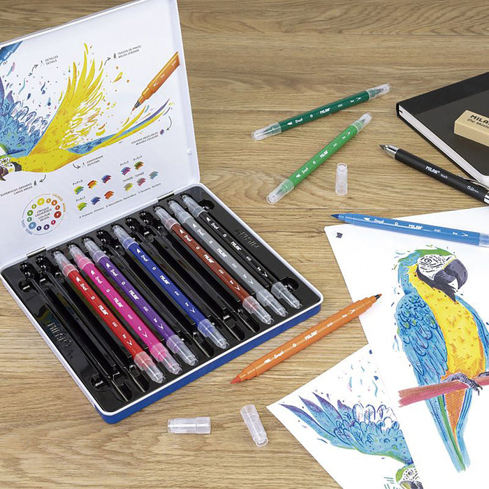 Milan Double Ended Fibre Tip Markers in Metal Case 12's pack CX214385