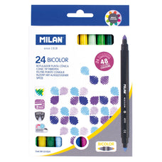 Milan Markers Bicolor Double Ended Tip Pens 24 Pack 48 Assorted Colours CX214429