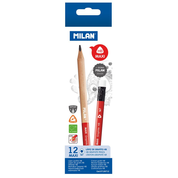 Milan Maxi HB Graphite Pencils with Eraser 12's pack (3.5mm Lead) CX214399