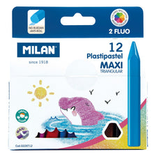 Milan Plastipastel Maxi Triangular Pack 12 Assorted Colours CX214424