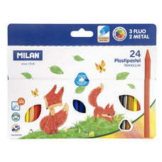 Milan Plastipastel Triangular Pack Of 24 Assorted Colours CX214263