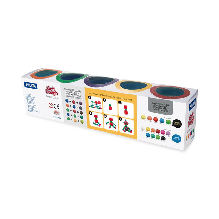 Milan Soft Dough Assorted Glitter Colours Pack of 5 Colours CX214410