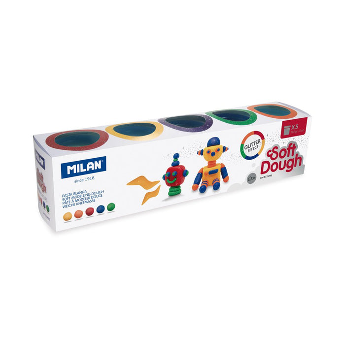 Milan Soft Dough Assorted Glitter Colours Pack of 5 Colours CX214410