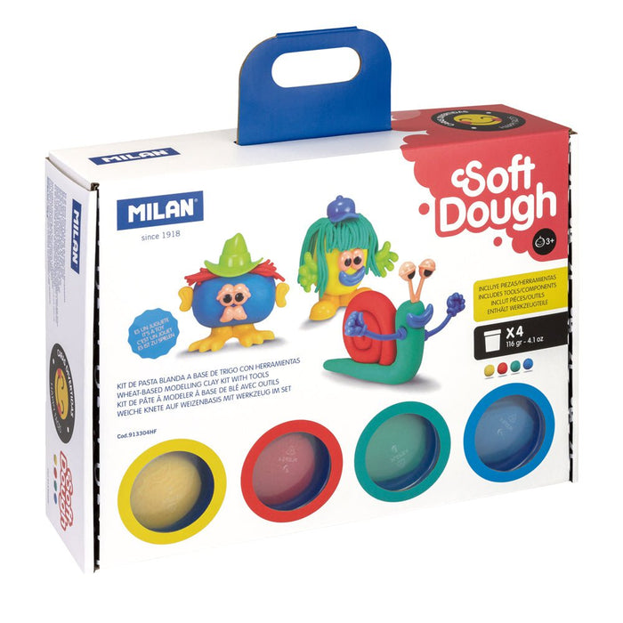 Milan Soft Dough Funny Faces Play Kit 4 Colours + Accessories CX214412
