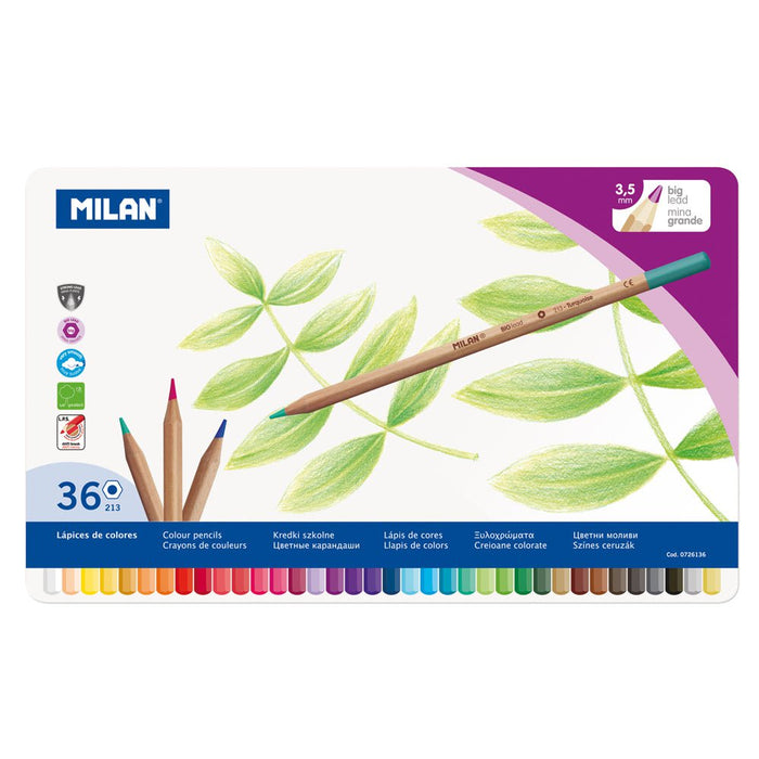 Milan Thick Lead Assorted Colour Coloured Pencils in Metal Box 36's pack CX214402