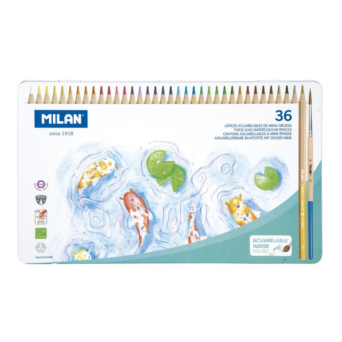 Milan Water Soluble Coloured Hexagonal Pencils Pack Of 36 In Metal Box CX214307