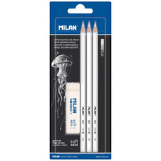 Milan White Drawing Pencils Pack 3 + Eraser CX214434