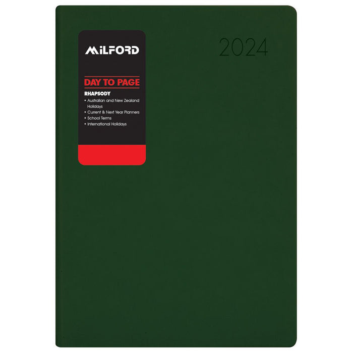 Milford Rhapsody 2024 A41 Day To Page Diary, Racing Green CX11300796
