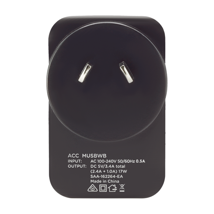 Moki Dual USB Wall Charger - Black MKACC-MUSBWB