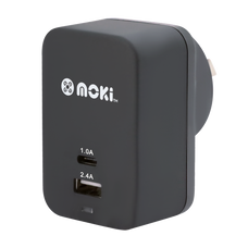 Moki Dual USB Wall Charger - Black MKACC-MUSBWB