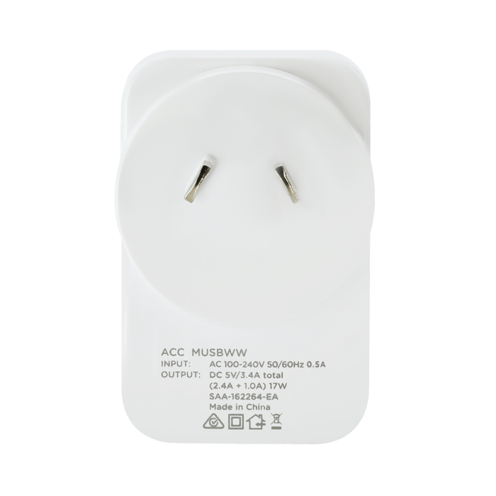Moki Dual USB Wall Charger - White MKACC-MUSBWW