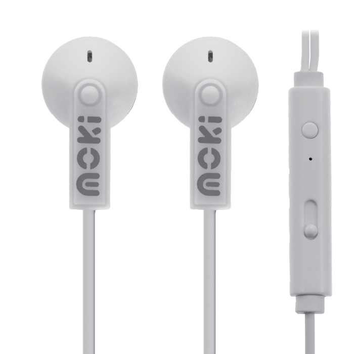 Moki Noise Isolation Earbuds + Microphone & Control - White MKACC-HCBMW