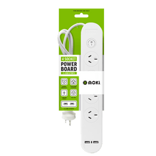 Moki Powerboard - 4 Socket + 2 USB-A + 1 Switch MKACC-PAUSB4