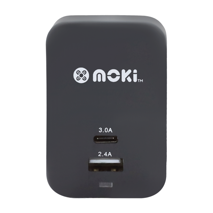 Moki Wall Charger + Type-C + USB - Black MKACC-MTCWP