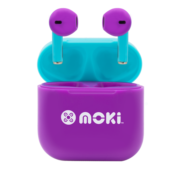 MokiPods Mini TWS Earphones for Kids Volume Limited - Purple/Aqua MKACC-MPMPMPA