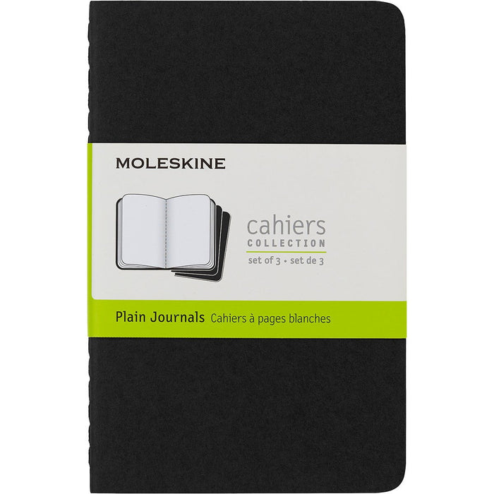 Moleskine 90mm x 140mm Pocket Size Cahier Plain Notebook, Black, Pack of 3 CXMQP313