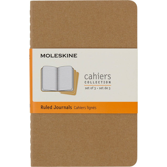 Moleskine 90mm x 140mm Pocket Size Cahier Ruled Notebook, Kraft Brown, Pack of 3 CXMQP411