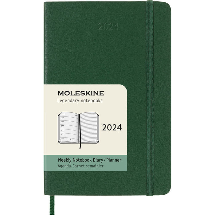 Moleskine 90mm x 140mm Pocket Size Diary 12 Month Weekly + Notes, Soft Cover, Myrtle Green CXMDSK1512WN2Y24