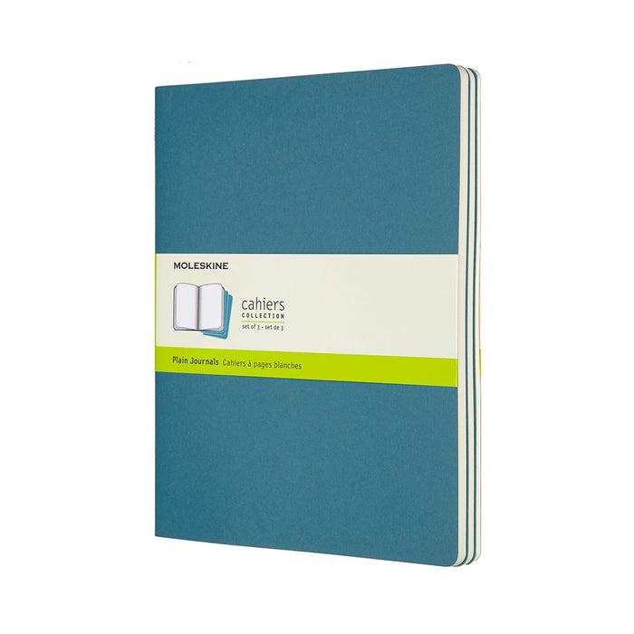 Moleskine Cahier Journal, 190mm x 250mm XL Size, Plain, Brisk Blue, 3 Pack CXMCH023B44