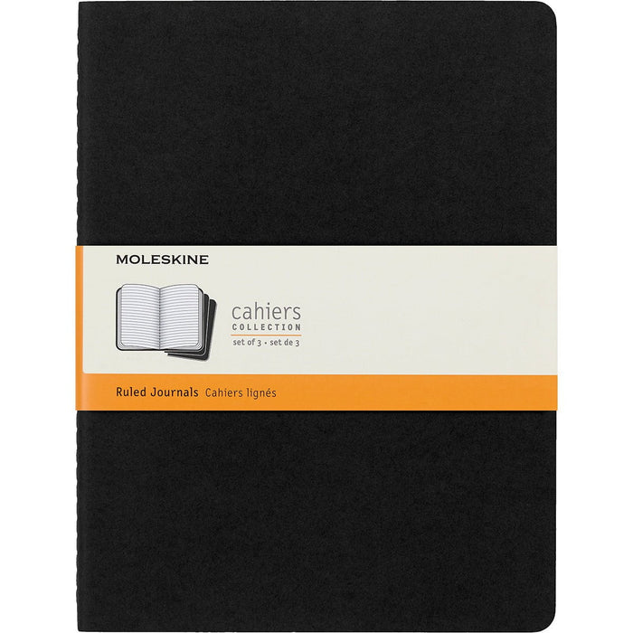 Moleskine Cahier Journal, 190mm x 250mm XL Size, Ruled, Black, 3 Pack CXMQP321