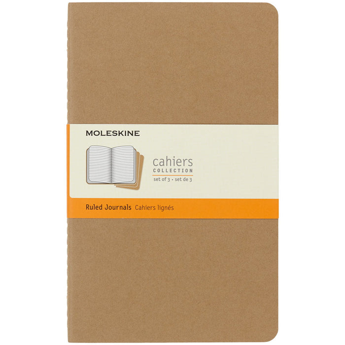 Moleskine Cahier Ruled Notebook, 130mm x 210mm Large Size, Ruled, Kraft Brown, 3 Pack CXMQP416