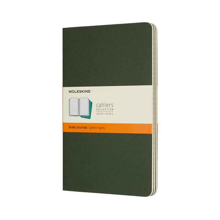 Moleskine Cahier Ruled Notebook, 130mm x 210mm Large Size, Ruled, Myrtle Green, 3 Pack CXMCH016K15