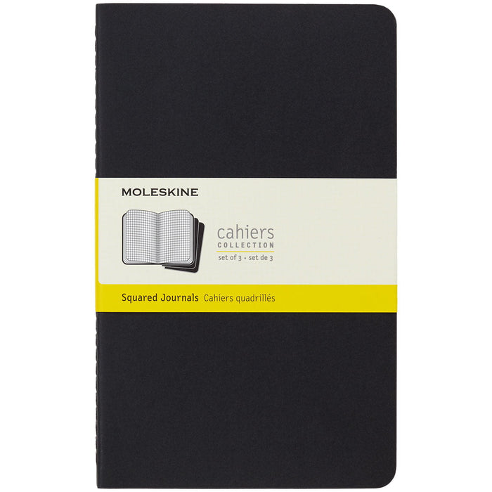 Moleskine Cahier Squared Notebook, 130mm x 210mm Large Size, Squared, Black, 3 Pack CXMQP317