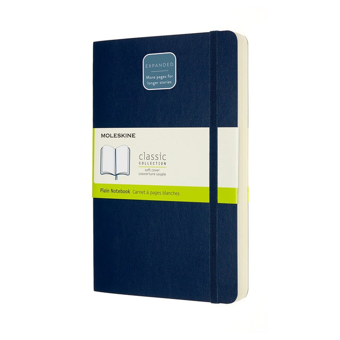 Moleskine Classic Notebook, 130mm x 210mm Large Size Expanded, Soft Cover, Plain, Sapphire Blue CXMQP618EXPB20