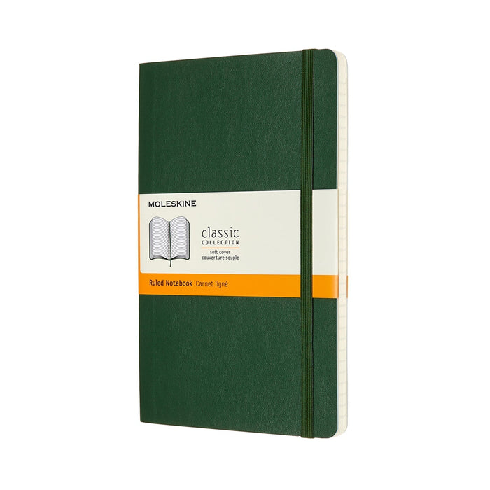 Moleskine Classic Notebook, 130mm x 210mm Large Size, Ruled, Soft Cover, Myrtle Green CXMQP616K15