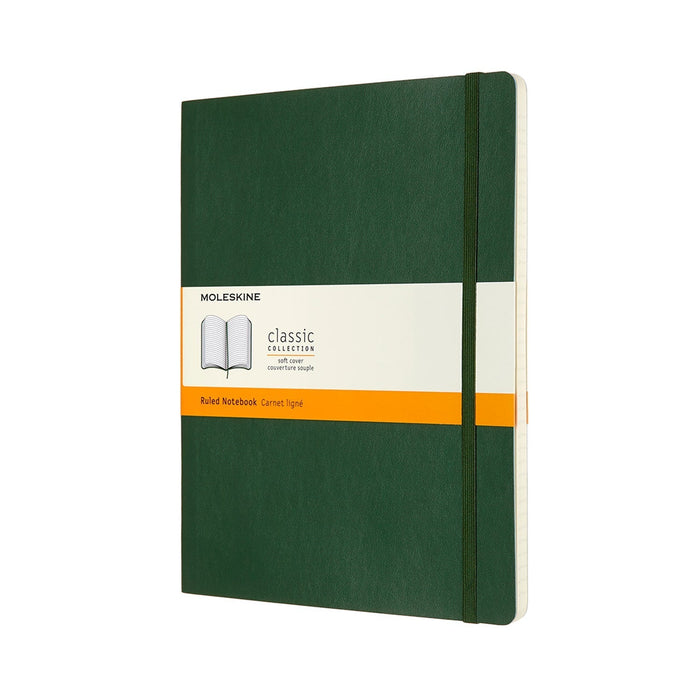 Moleskine Classic Notebook, 190mm x 250mm XL Size, Ruled, Soft Cover, Myrtle Green CXMQP621K15