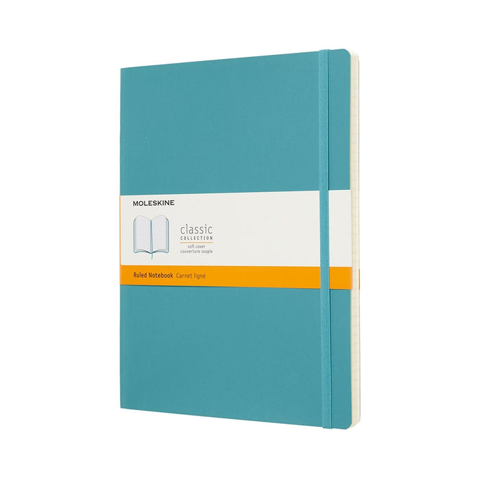 Moleskine Classic Notebook, 190mm x 250mm XL Size, Ruled, Soft Cover, Reef Blue CXMQP621B35