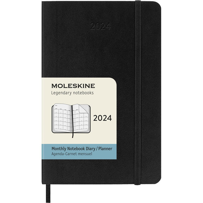 Moleskine Diary 12 Month Monthly, 90mm x 140mm Pocket Size, Soft Cover, Black CXMDSB12MN2Y24