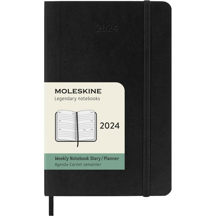 Moleskine Diary 12 Month Weekly Horizontal, 90mm x 140mm Pocket Size, Soft Cover, Black CXMDSB12WH2Y24
