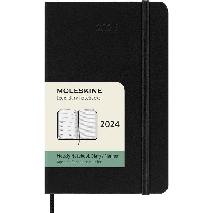 Moleskine Diary 12 Month Weekly + Notes, 90mm x 140mm Pocket Size, Hard Cover, Black CXMDHB12WN2Y24