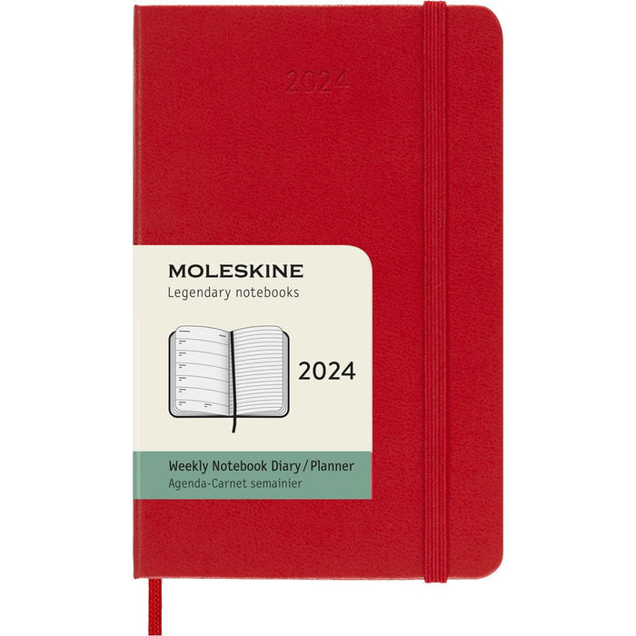 Moleskine Diary 12 Month Weekly + Notes, 90mm x 140mm Pocket Size, Hard Cover, Scarlet Red CXMDHF212WN2Y24