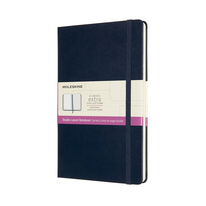 Moleskine Double Layout Notebook, 130mm x 210mm Large Size Hard Cover, Plain & Ruled, Sapphire Blue CXMNB313HB20