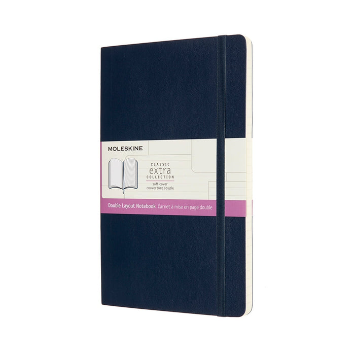 Moleskine Double Layout Notebook, 130mm x 210mm Large Size, Plain & Ruled, Soft Cover, Sapphire Blue CXMNB313SB20