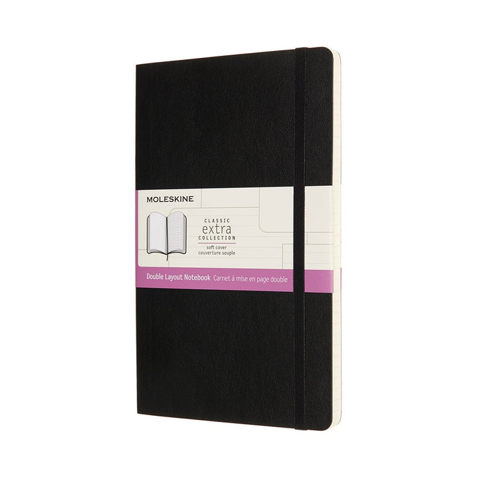 Moleskine Double Layout Notebook, 130mm x 210mm Large Size Soft Cover, Plain & Ruled, Black CXMNB313SBK