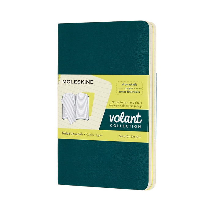 Moleskine Volant Journal, 90mm x 140mm Pocket Size, Ruled, Green/Lemon CXMQP711K31M20