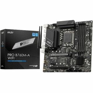 MSI PRO B760M-A WIFI Gaming Desktop Motherboard - Intel B760 Chipset - Socket LGA-1700 - Micro ATX - Core, Celeron D, Pentium Processor Supported - 192 GB DDR5 SDRAM Maximum RAM - DIMM, UDIMM - 4 x Memory Slots - Gigabit Ethernet - IEEE 802.11 a/b/g/n/ac/ IM5862291