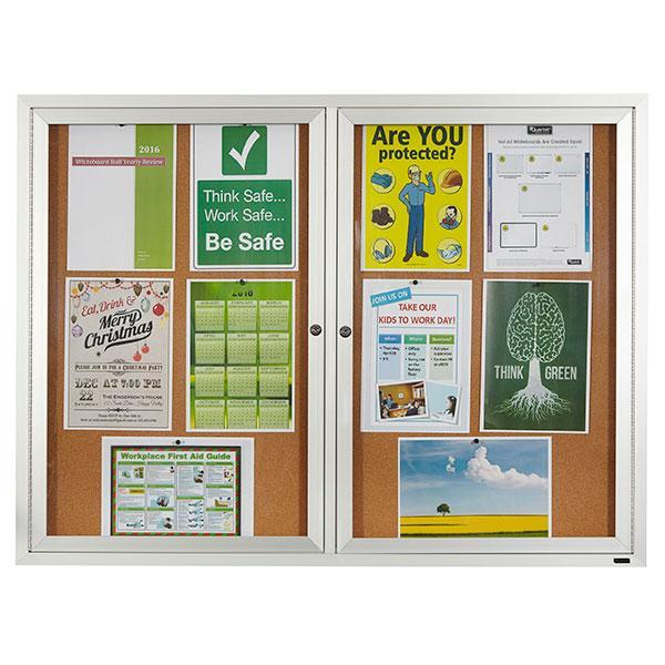 Natural Cork Bulletin Board With 2 Doors - Satin Finish Aluminium Frame 1200 x 900mm AOQT2364