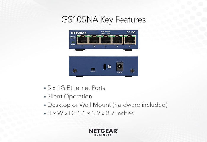 Netgear GS105 Switch, ProSafe 5-Port Gigabit NN52673