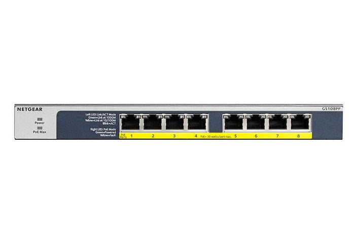Netgear GS108PP Switch, 8-Port PoE/PoE, Gigabit Ethernet Unmanaged NN76021