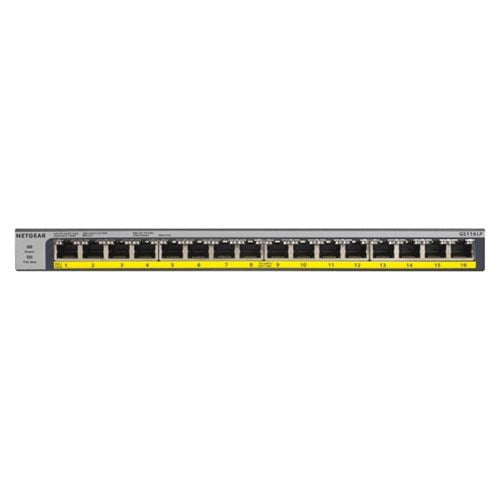 Netgear GS116LP Switch, 16-Port POE/POE+ Gigabit Ethernet Unmanaged, with 76W POE Budget Rack-Mount or Wall-Mount NN77506