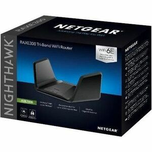 Netgear Nighthawk RAXE300 Wi-Fi 6E IEEE 802.11 a/b/g/n/ac/ax Ethernet Wireless Router - Tri Band - 2.40 GHz ISM Band - 5 GHz UNII Band - 6 x Antenna(6 x Internal) - 998.40 MB/s Wireless Speed - 5 x Network Port - 1 x Broadband Port - USB - 2.5 Gigabit Eth IM5717813