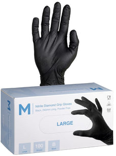 Nitrile Diamond Grip Powder Free Gloves 9.0g x 1000's - Large, Black MPH29540