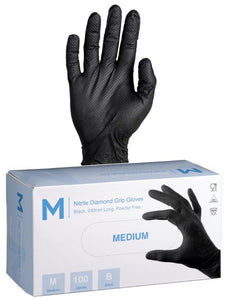 Nitrile Diamond Grip Powder Free Gloves 9.0g x 1000's - Medium, Black MPH29535