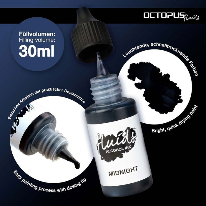 Octopus Fluids Alcohol Ink Midnight Black 30ml CXOCTOAIBK010