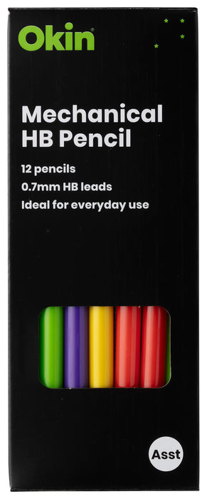 Okin 0.7mm HB Mechanical Pencil with Eraser, Assorted Colour Barrel, 12's pack FPIMP07
