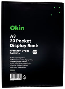 Okin A3 Insert Cover 20 Pocket Display Book, Black Cover FPDAA320